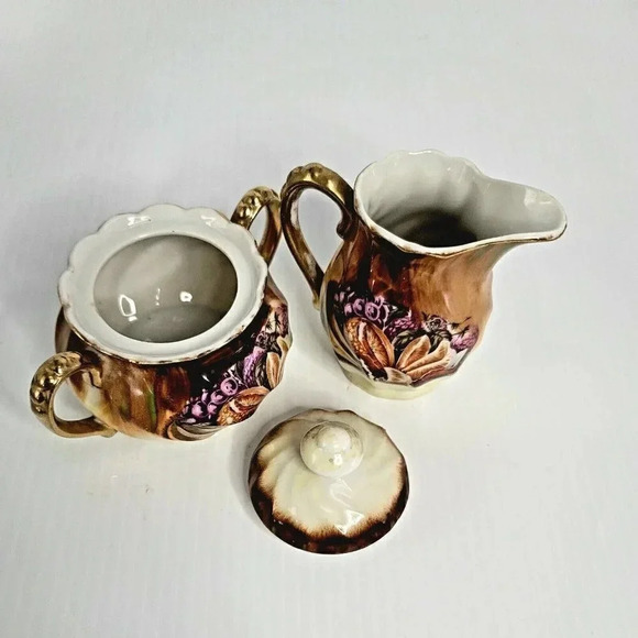 Vintage Japan Sugar and Creamer Set/brown/fruits - Picture 8 of 8